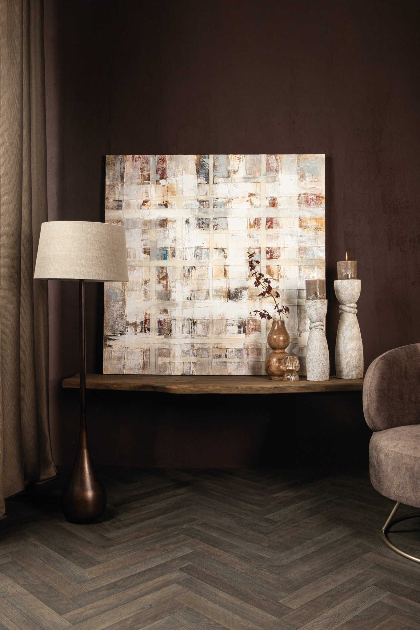 Ornan Grey Cement Candle Holder Round Detail L