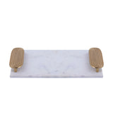 Dez White Marble Rectangle Tray Golden Handles L