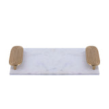 Dez White Marble Rectangle Tray Golden Handles L