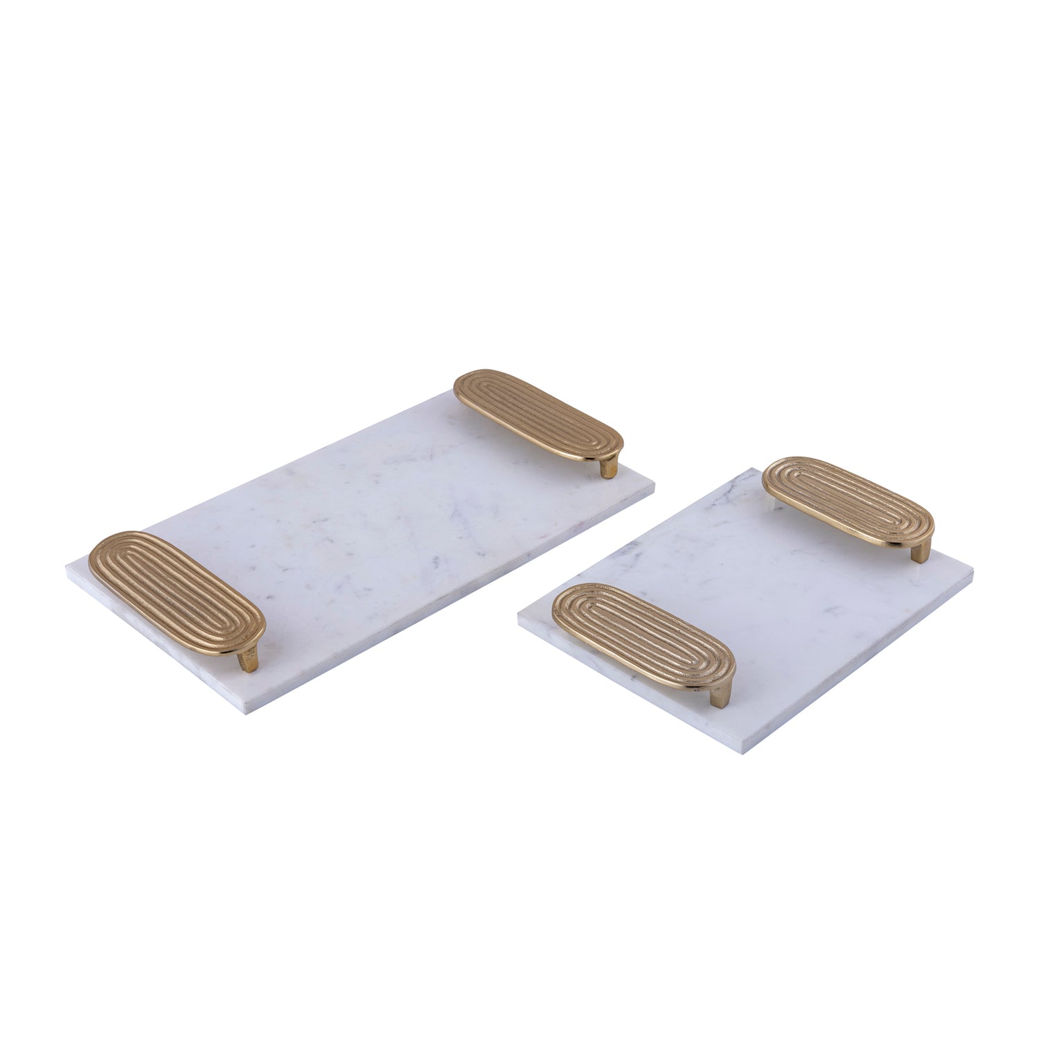 Dez White Marble Rectangle Tray Golden Handles L