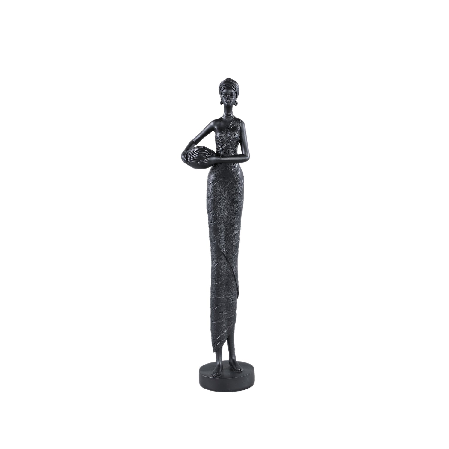 Rafah Black Poly Woman Statue Holding Pot Low