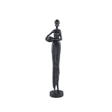 Rafah Black Poly Woman Statue Holding Pot Low