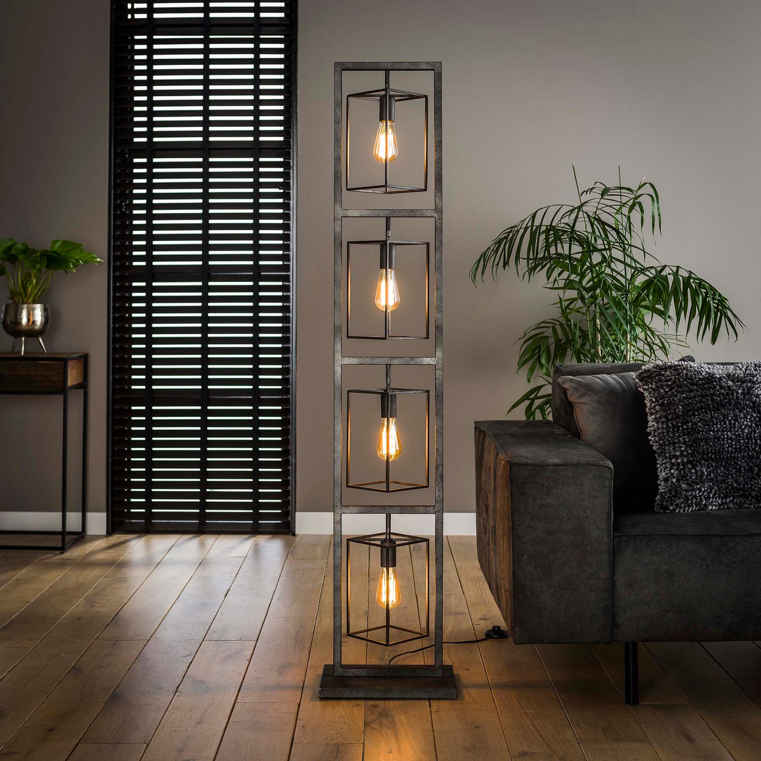 Vloerlamp 4x Cubic Tower - 34x24x160 cm - Oud Zilver
