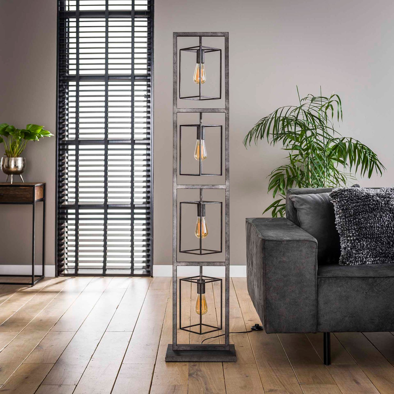 Vloerlamp 4x Cubic Tower - 34x24x160 cm - Oud Zilver