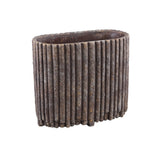 Morganne Brown Oval Cement Pot Ribbed Lines L