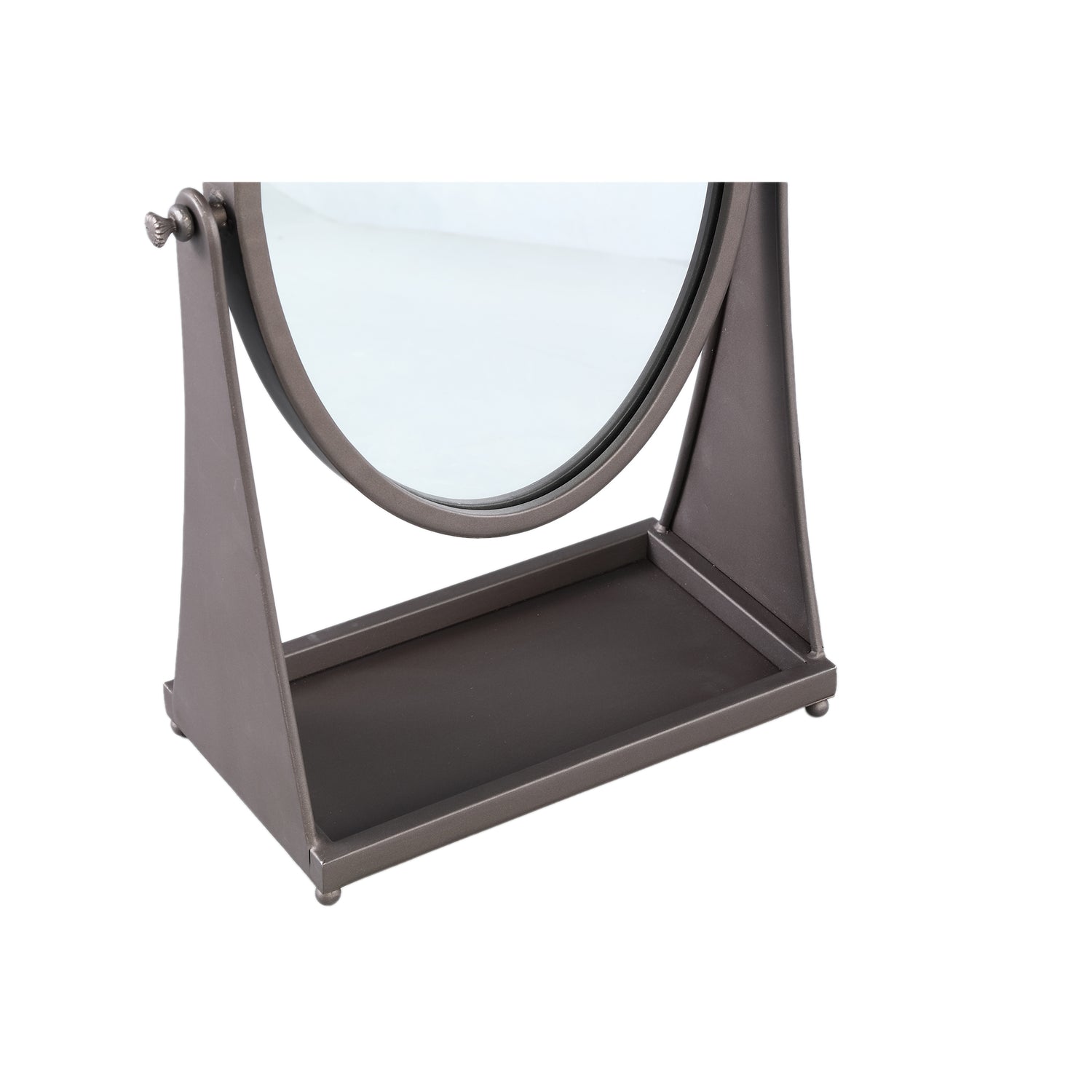 Francess Brown Round Iron Table Mirror Flower High
