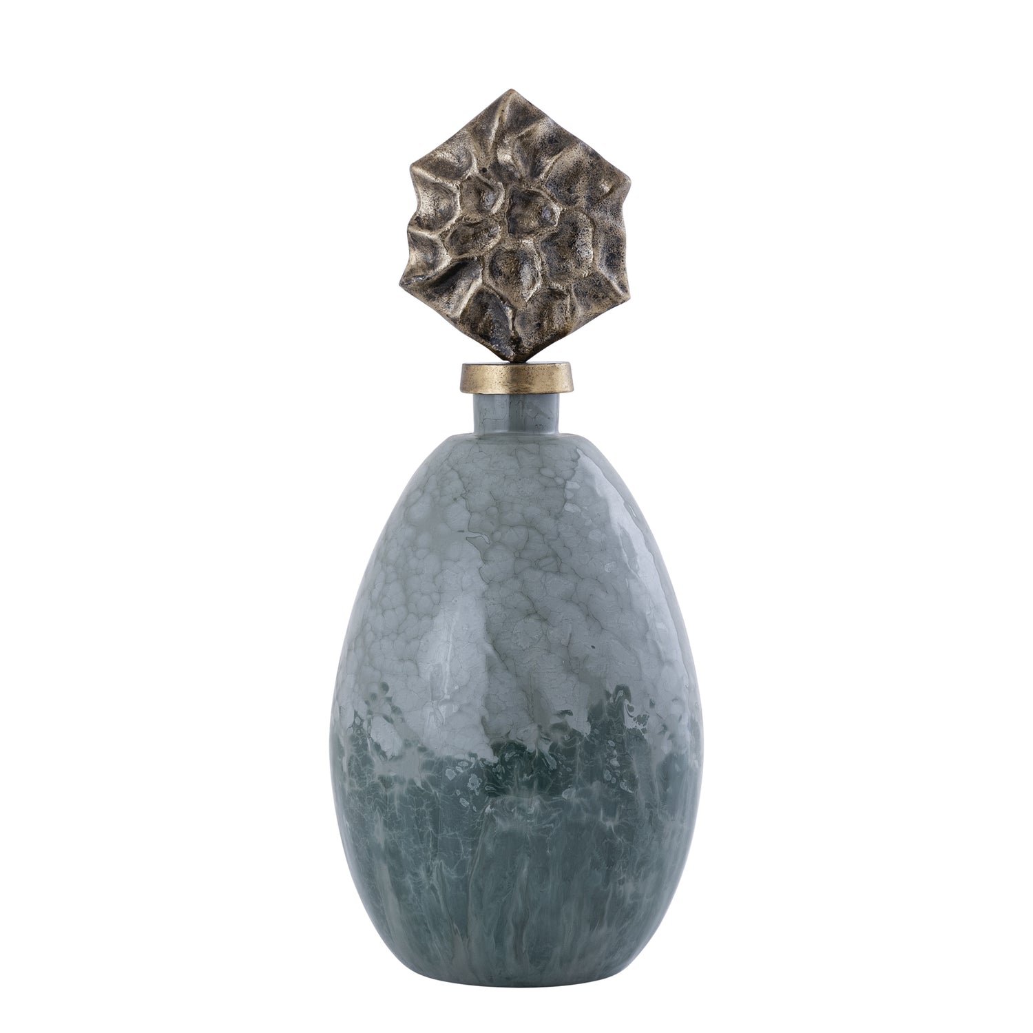 Cherisee Green Glass Statue Brass Lid High