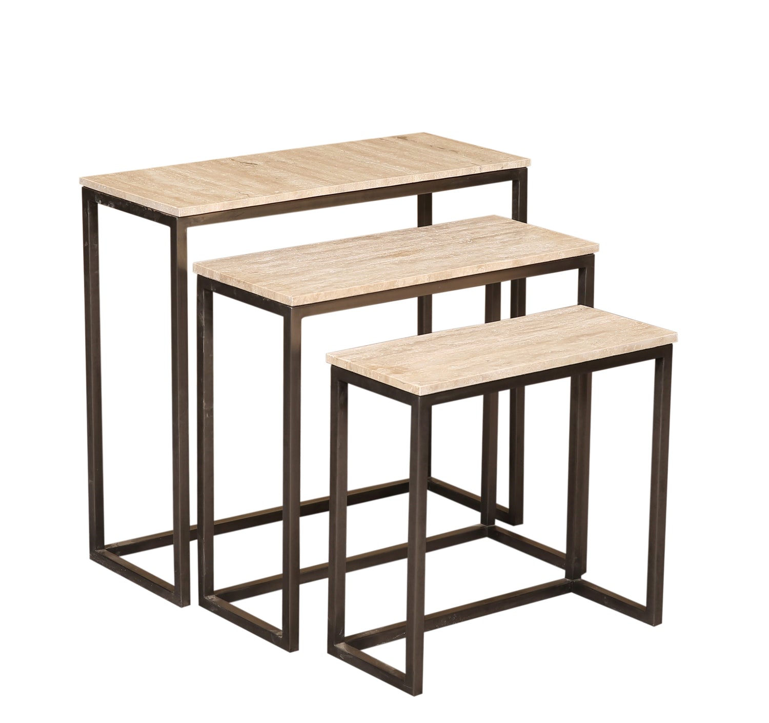 Zoah Black Travertine Rectangle Sidetable Set van 3