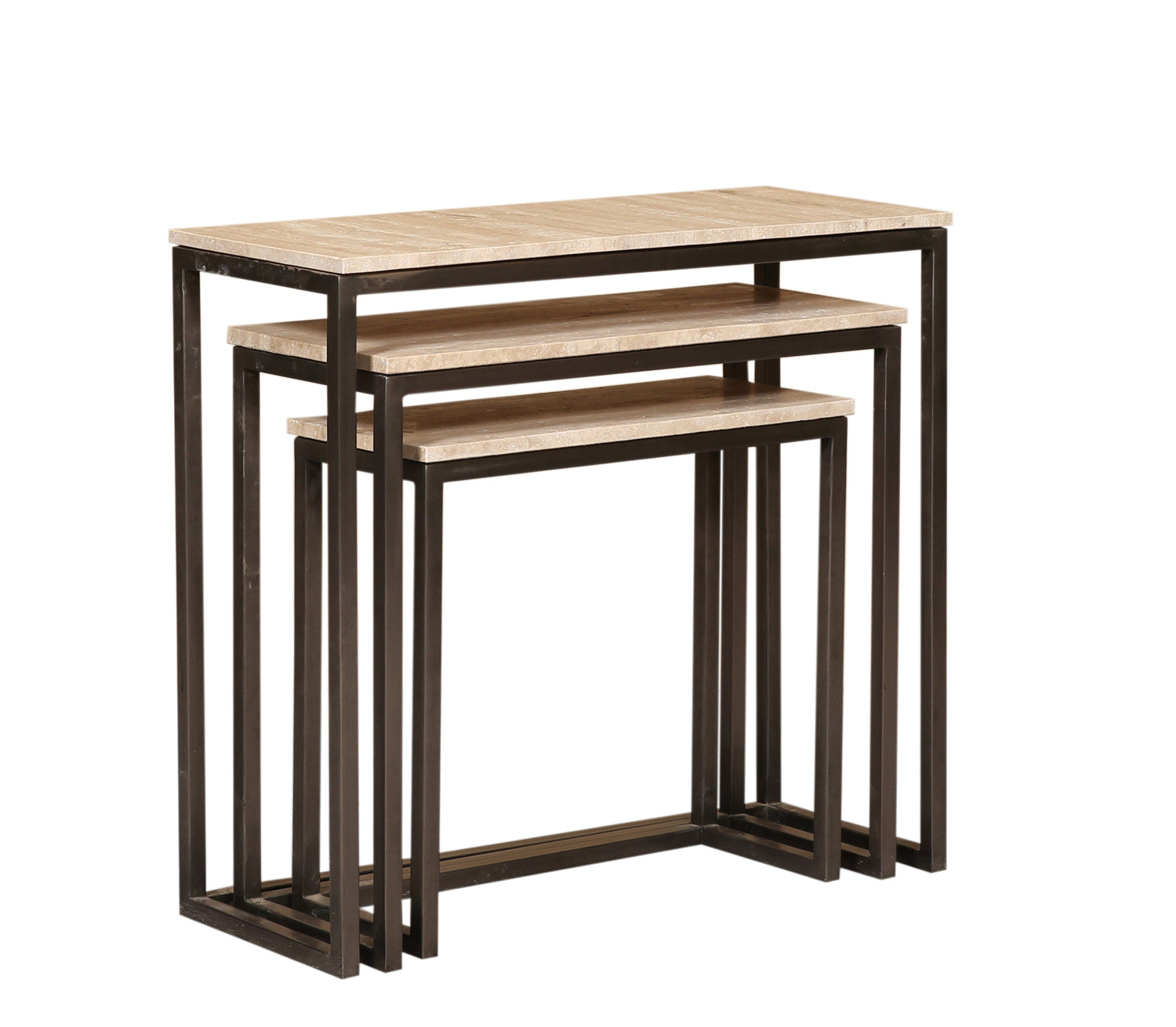 Zoah Black Travertine Rectangle Sidetable Set van 3