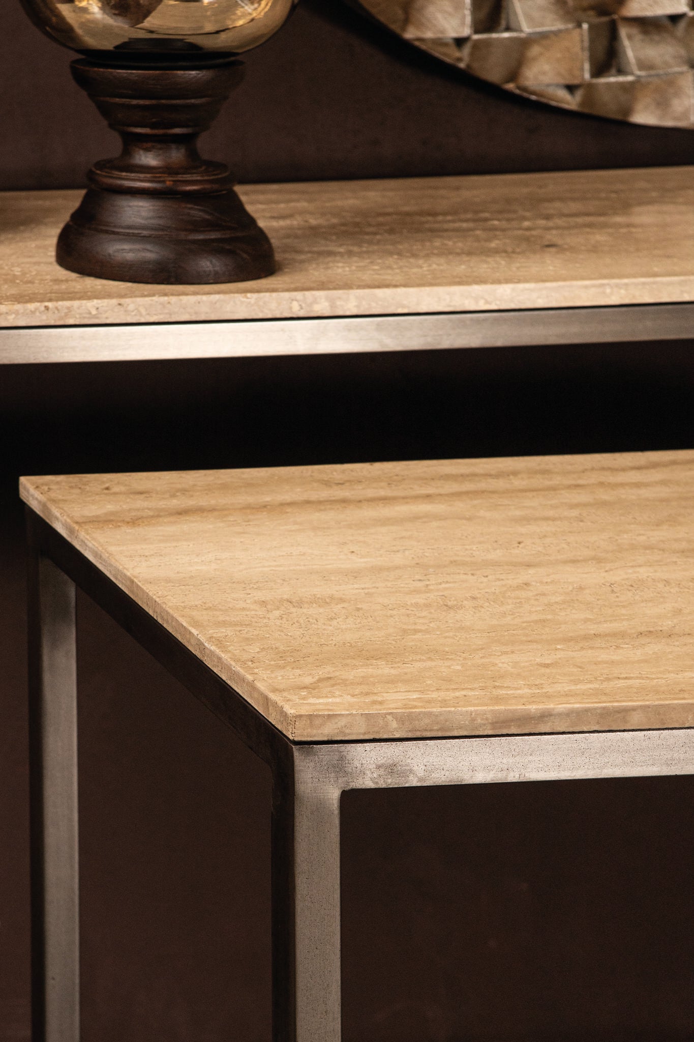 Zoah Black Travertine Rectangle Sidetable Set van 2