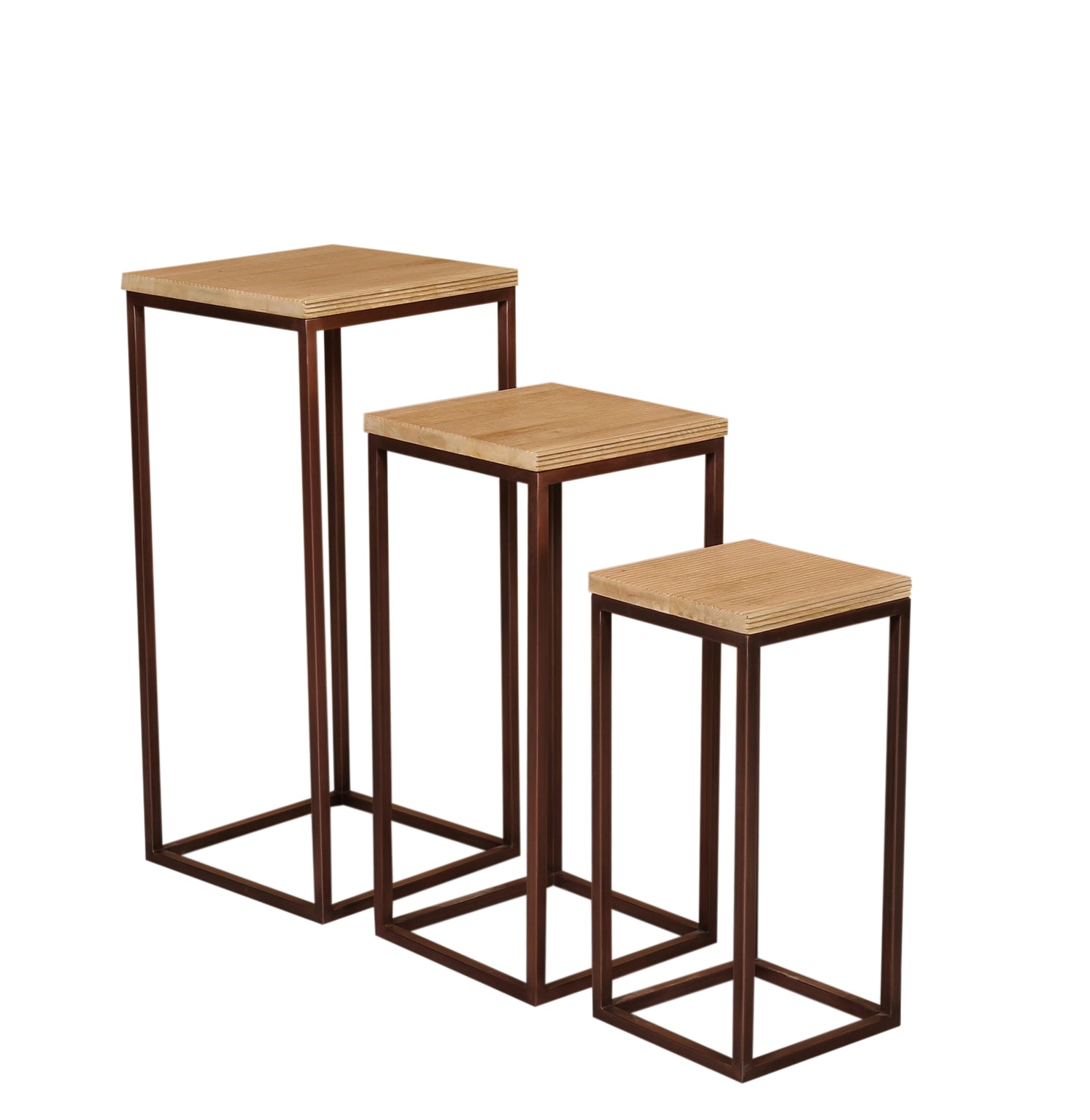 Zoah Copper Mango Wood Square Sidetable Set van 3