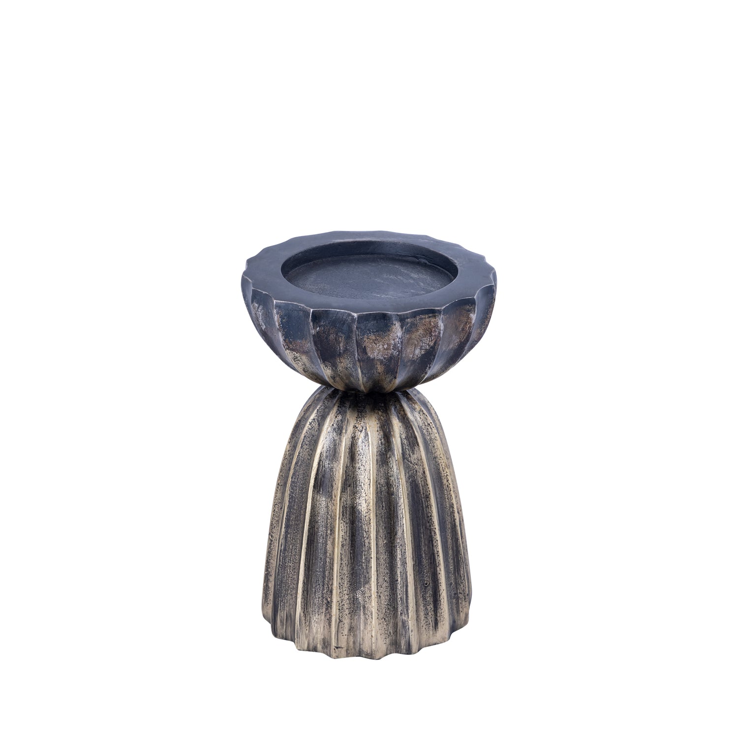 Nasir Ant Brass Casted Alu Ribbed Candle Holder S
