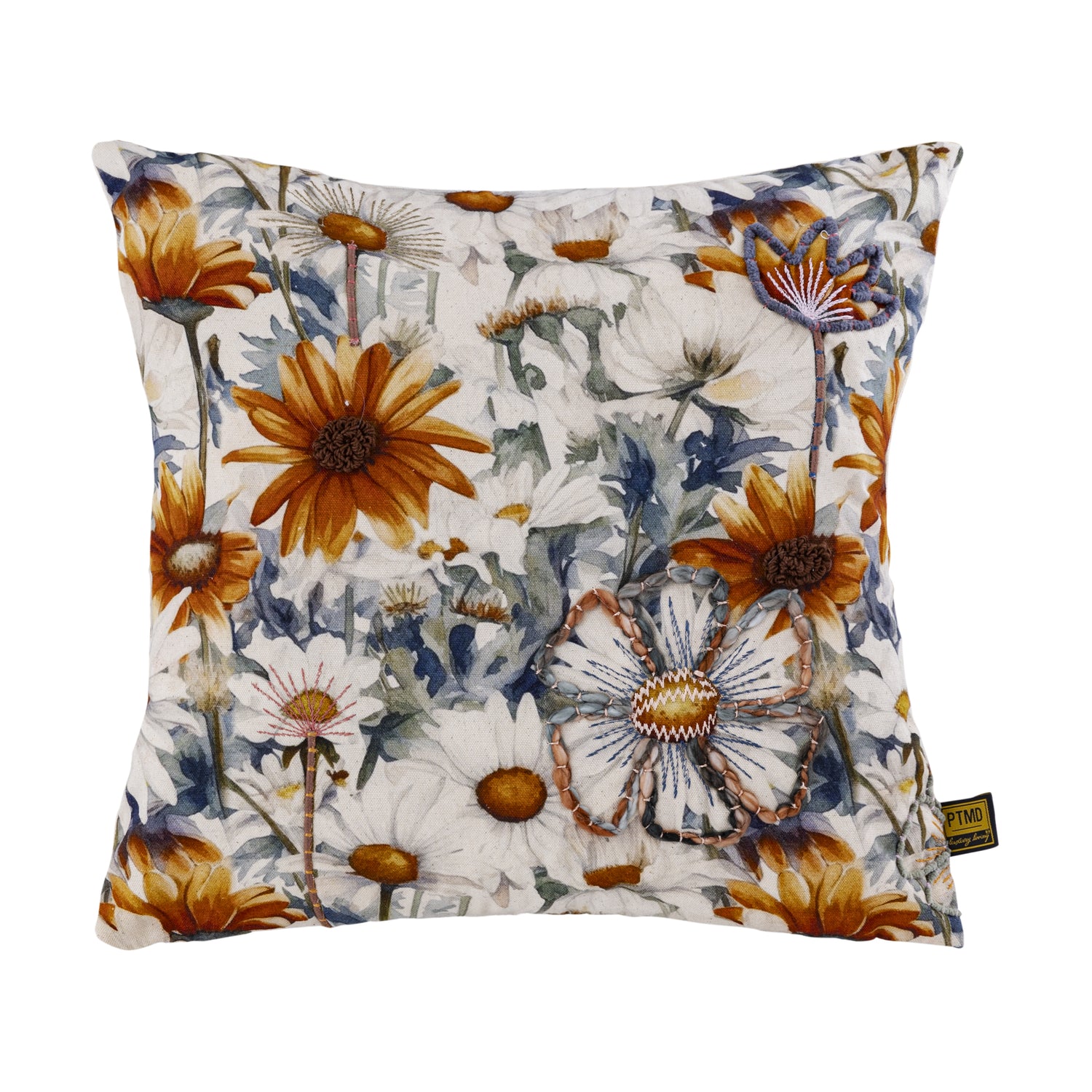 Helenor Natural Square Cotton Cushion Flowers