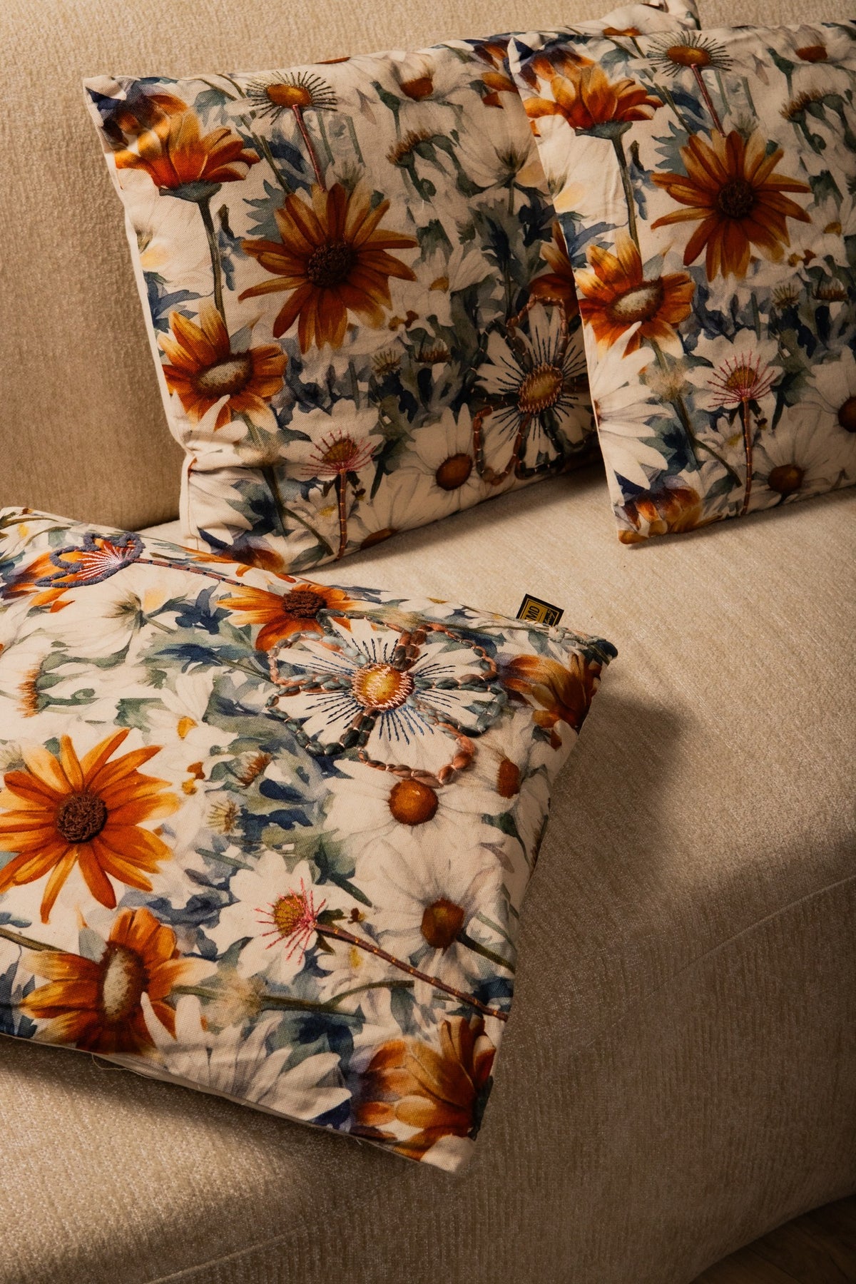 Helenor Natural Rectangle Cotton Cushion Flowers