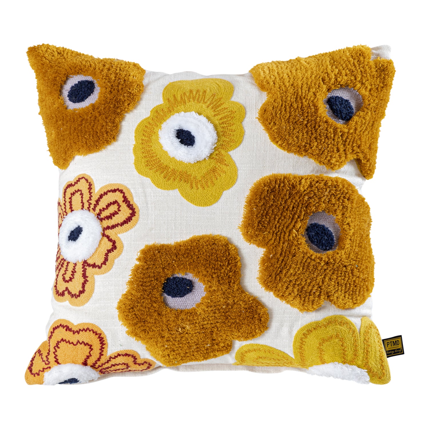 Bethanie Yellow Square Embroidery Flower Cushion
