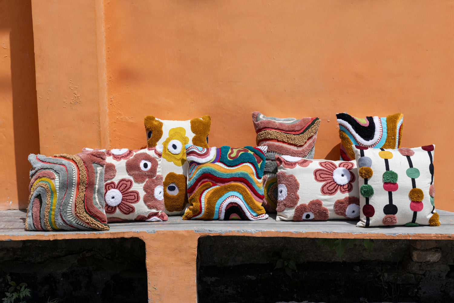 Primuse Pink Square Embroidery Flower Cushion