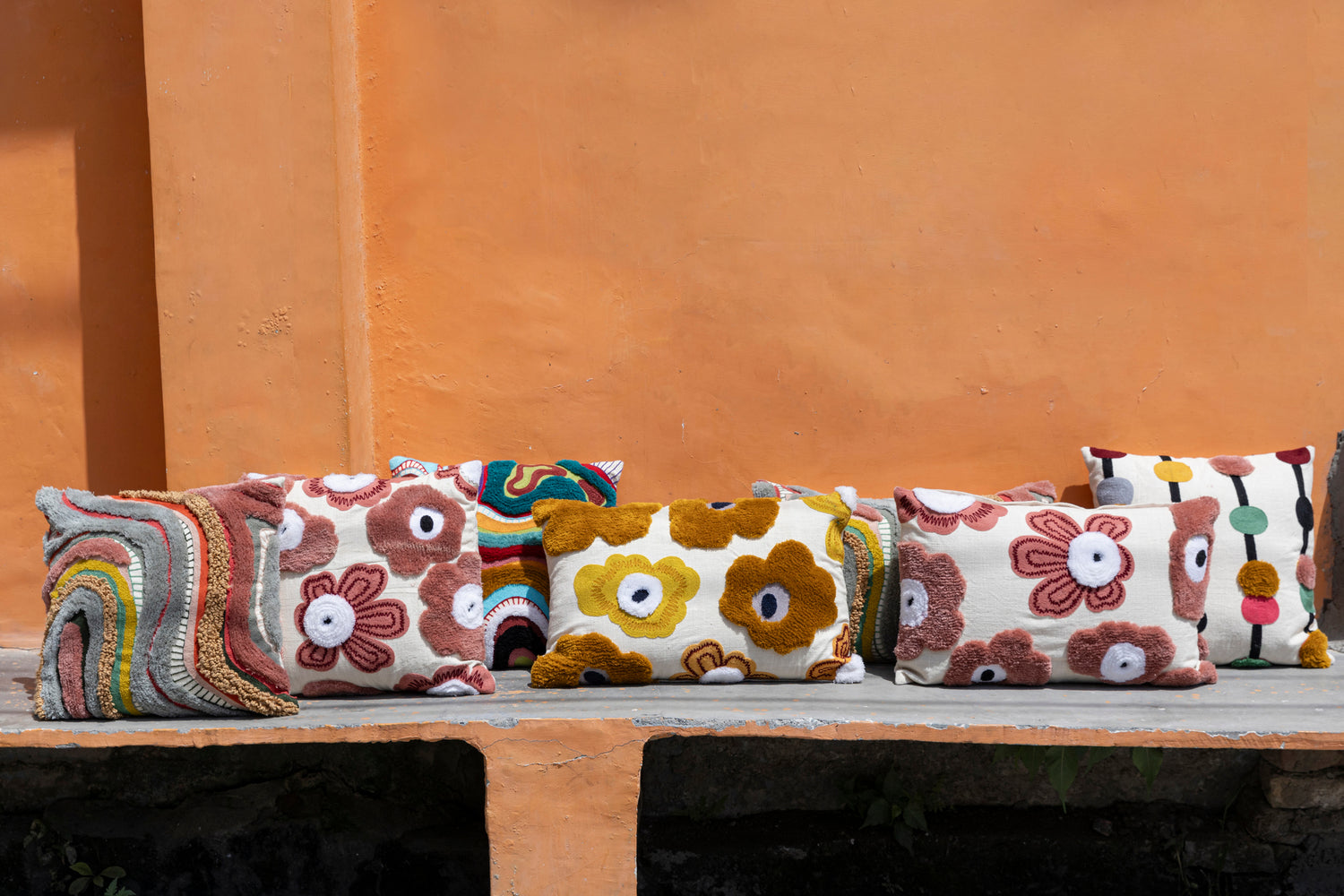 Primuse Pink Rectangle Embroidery Flower Cushion