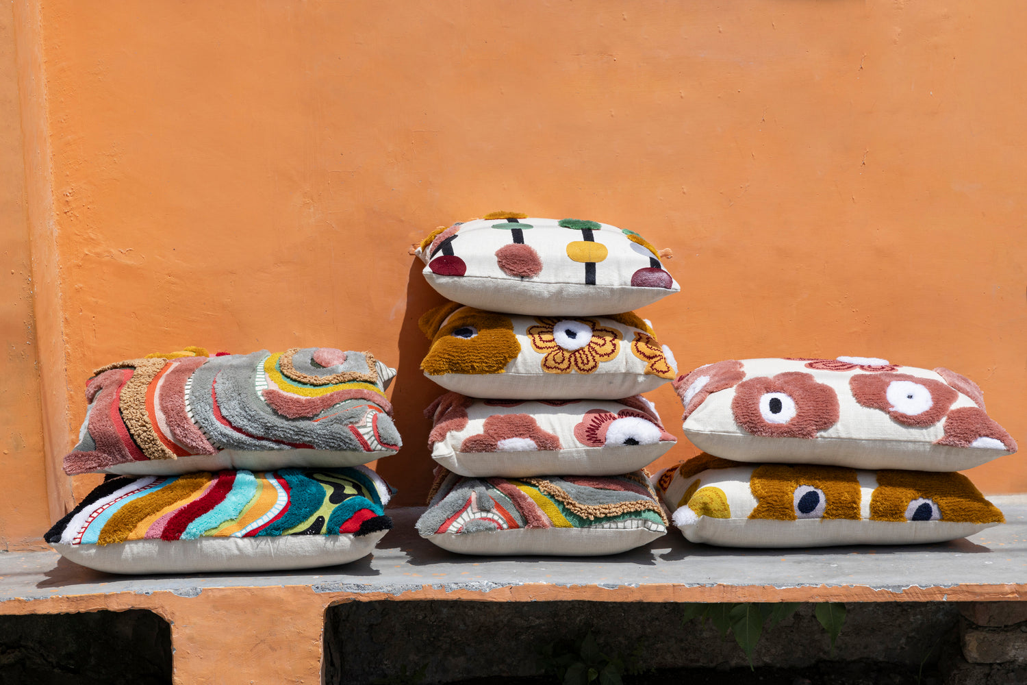 Courtneay Blue Rectangle Embroidery Cushion Lines