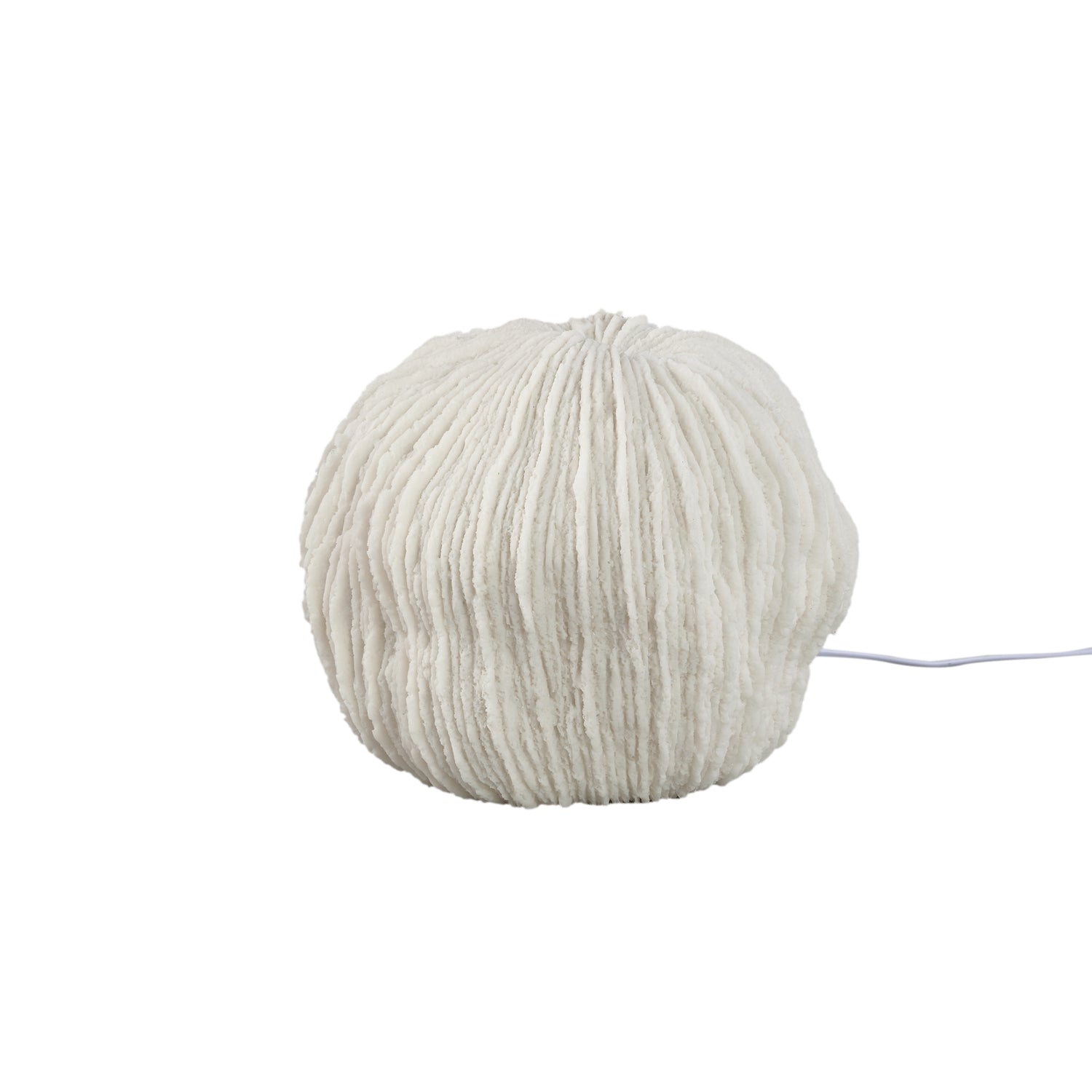 Graeme White Poly Round Coral LED Lamp Ribbed