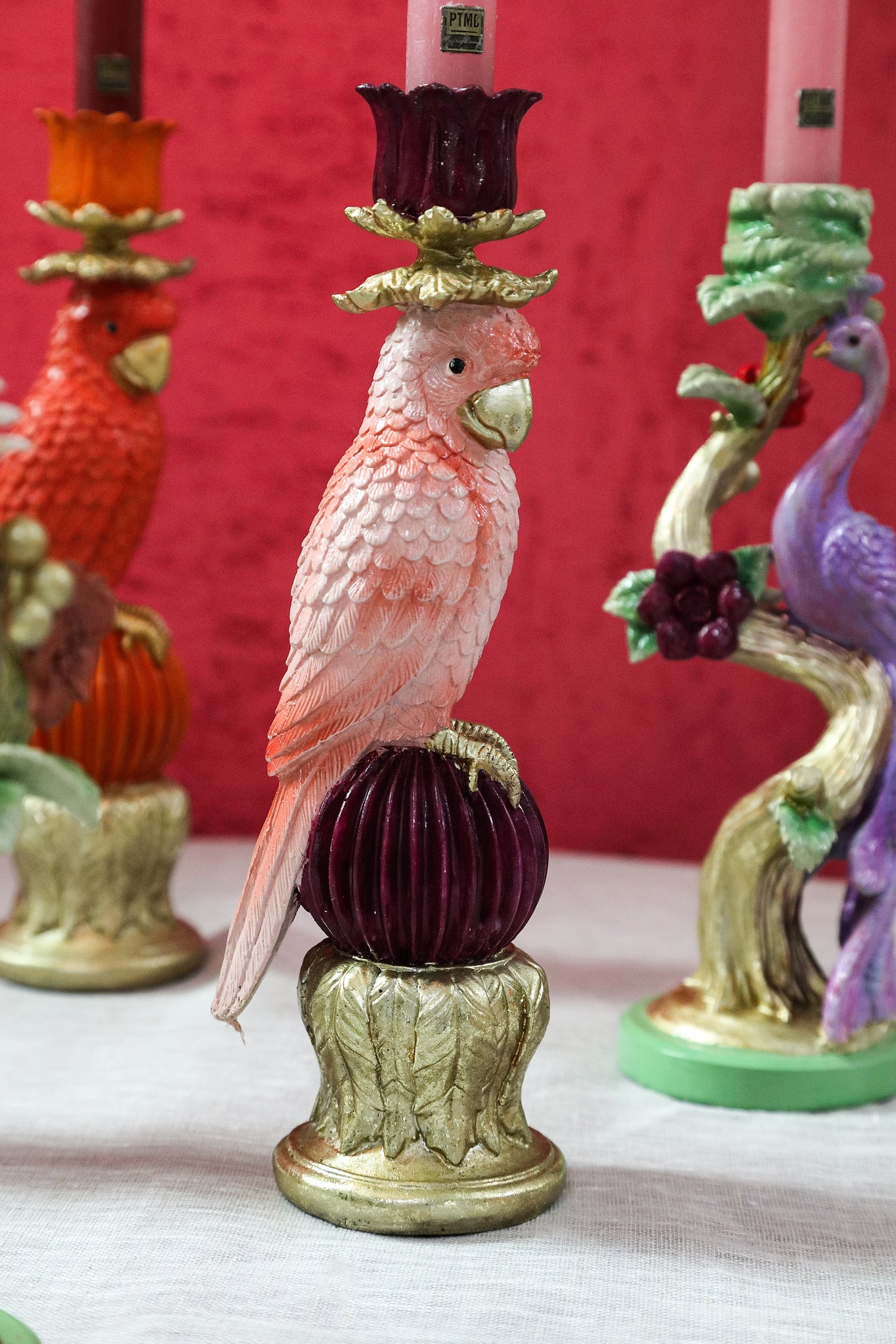 Keyaan Pink Poly Parrot Candleholder Ball Round