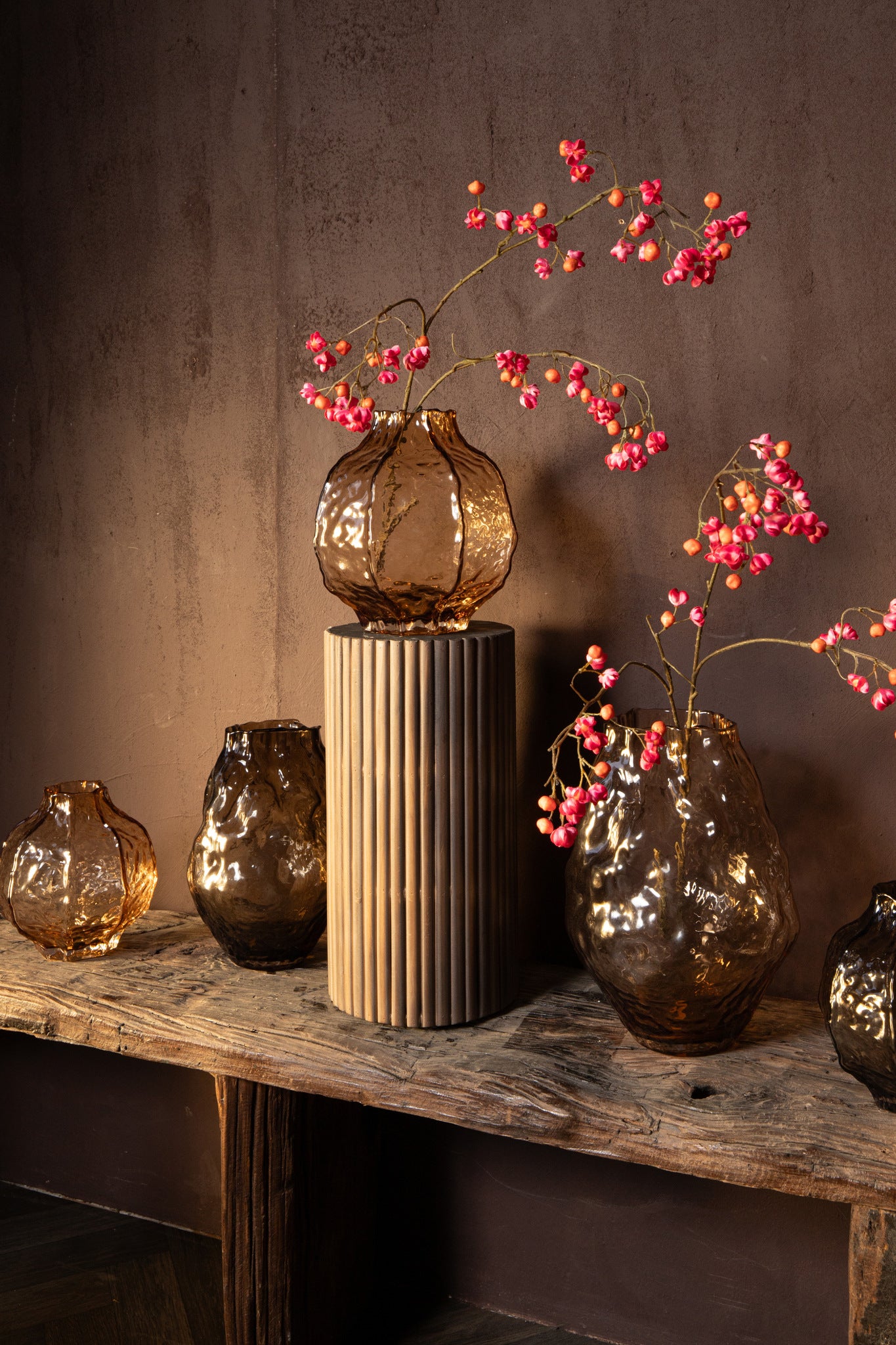 Narin Brown Irregular Shaped Glass Vase S