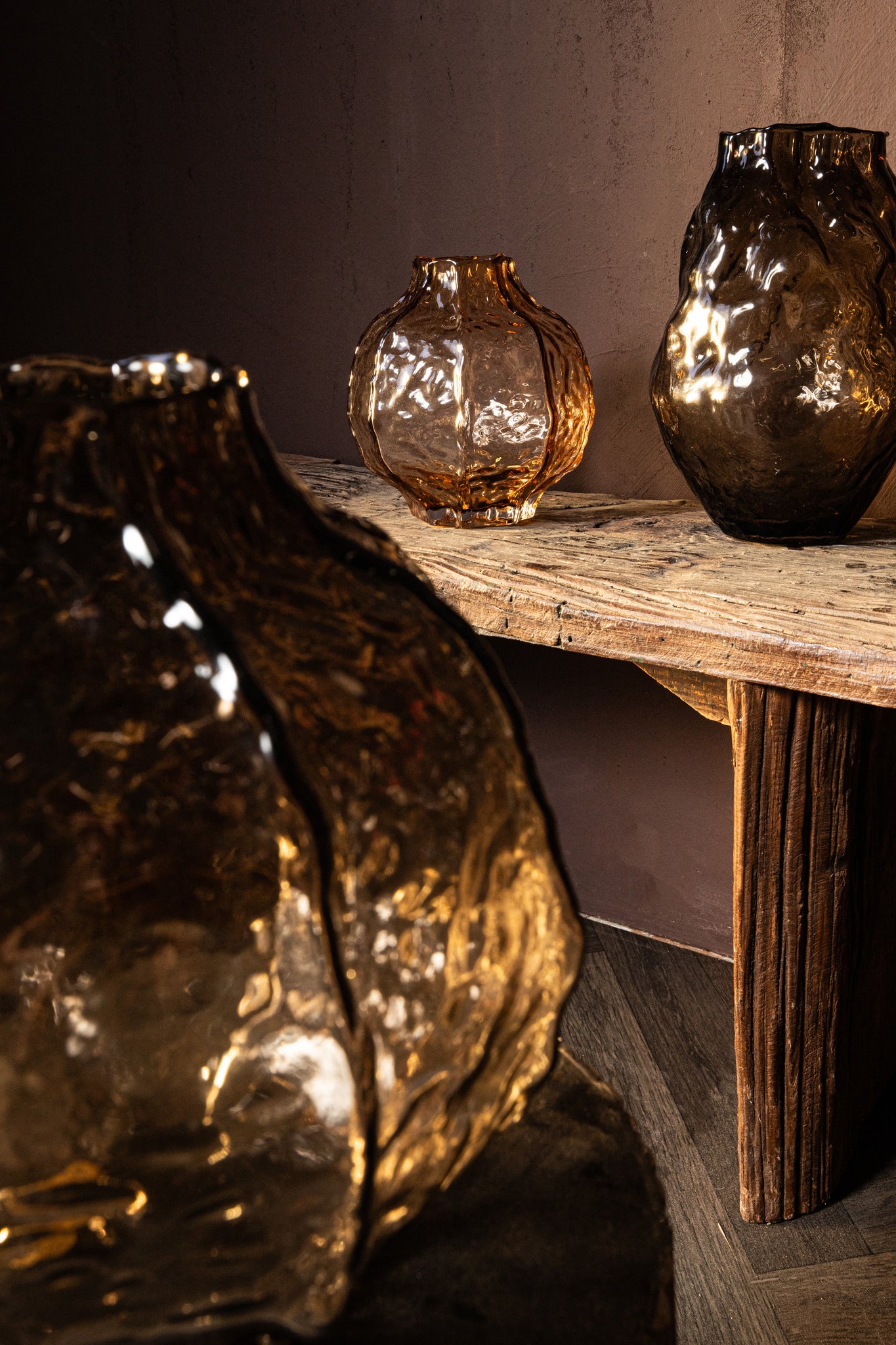 Narin Brown Irregular Shaped Glass Vase S