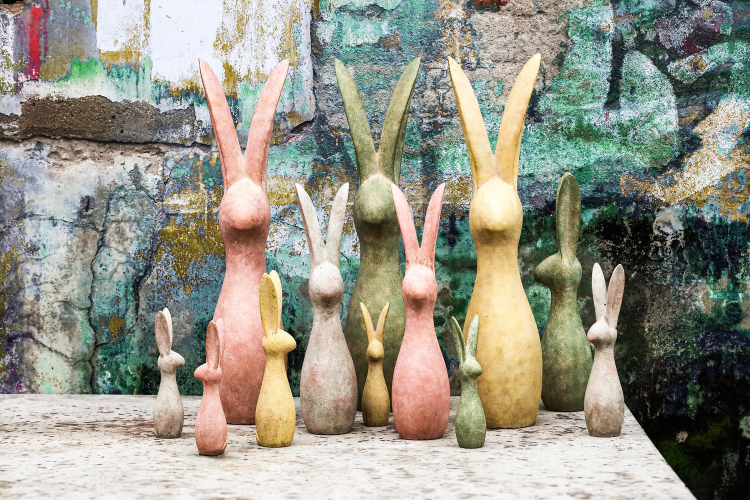 Remy Pink Cement Rabbit Shaped Statue Ears Up L