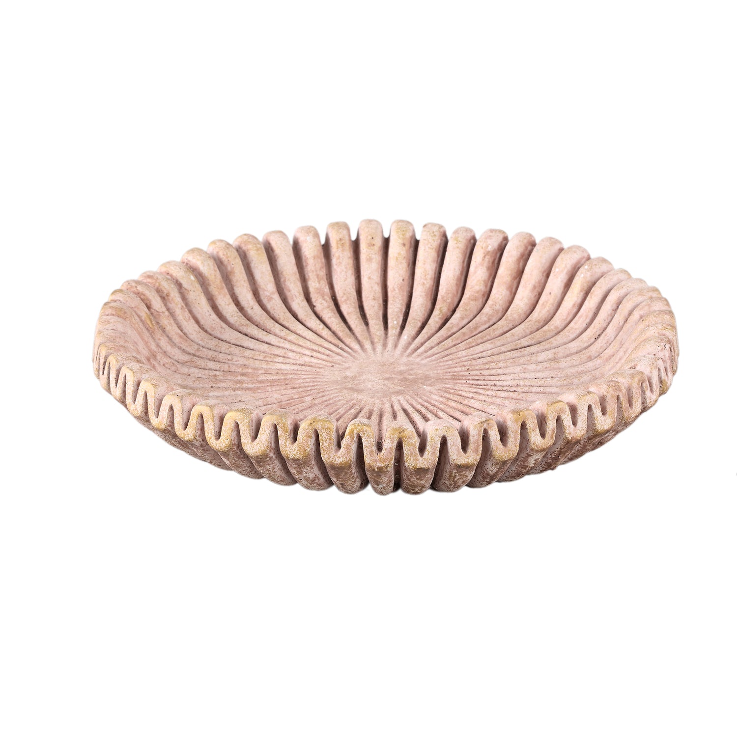 Raffay Brown Cement Round Plate Ribbed Lines L