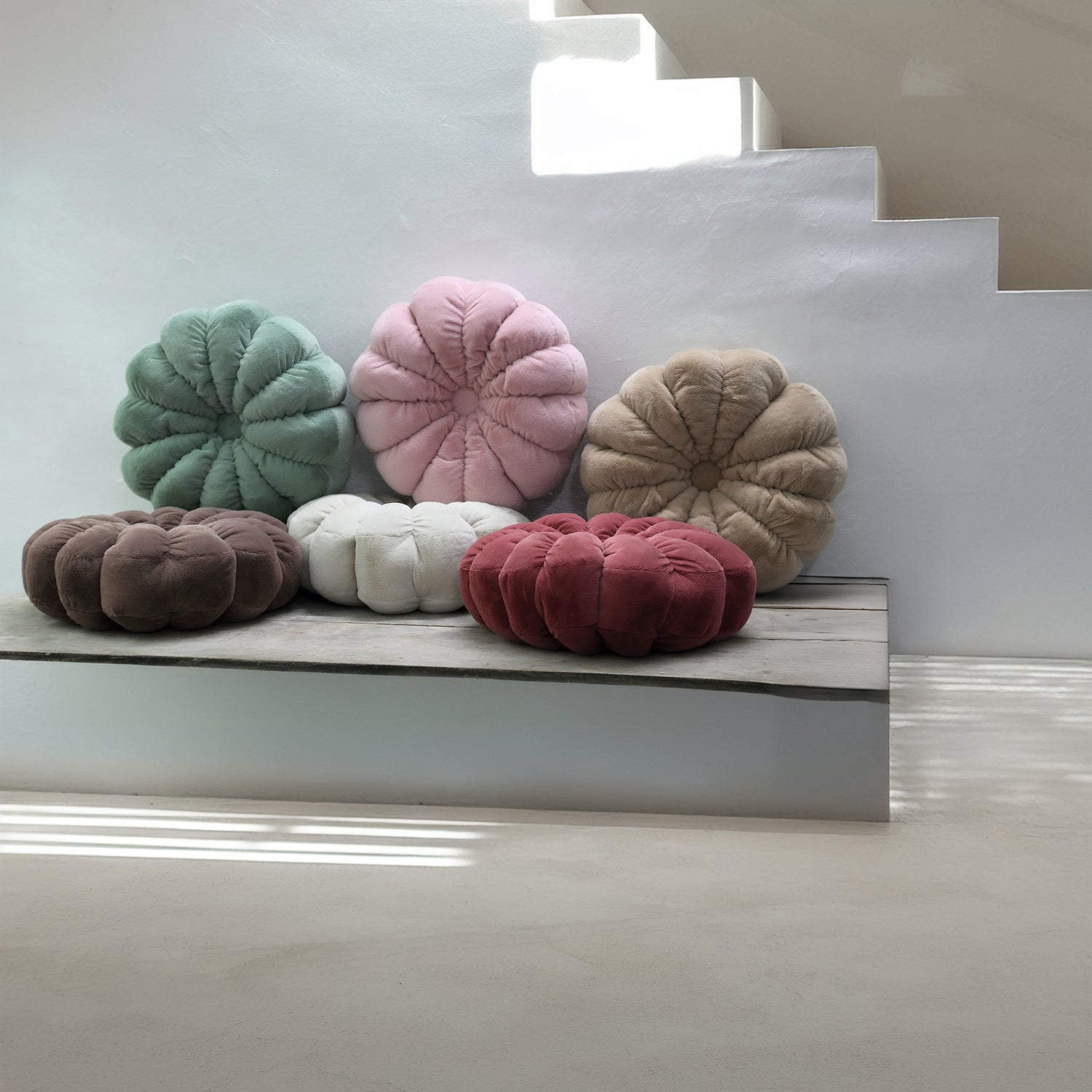 Lilymay Brown Polyester Flower Cushion Round