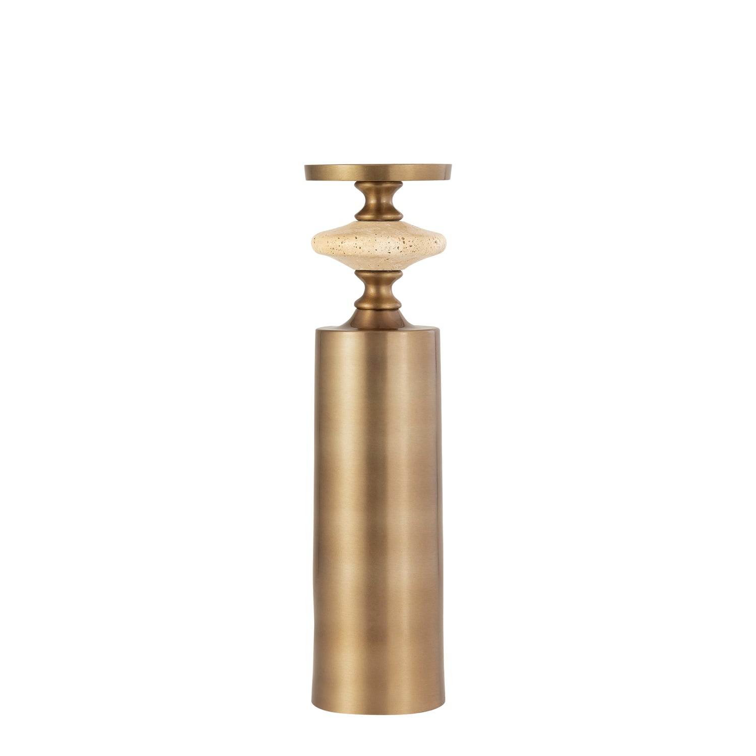 Nikolaos Brass Candleholder Travertine Round L