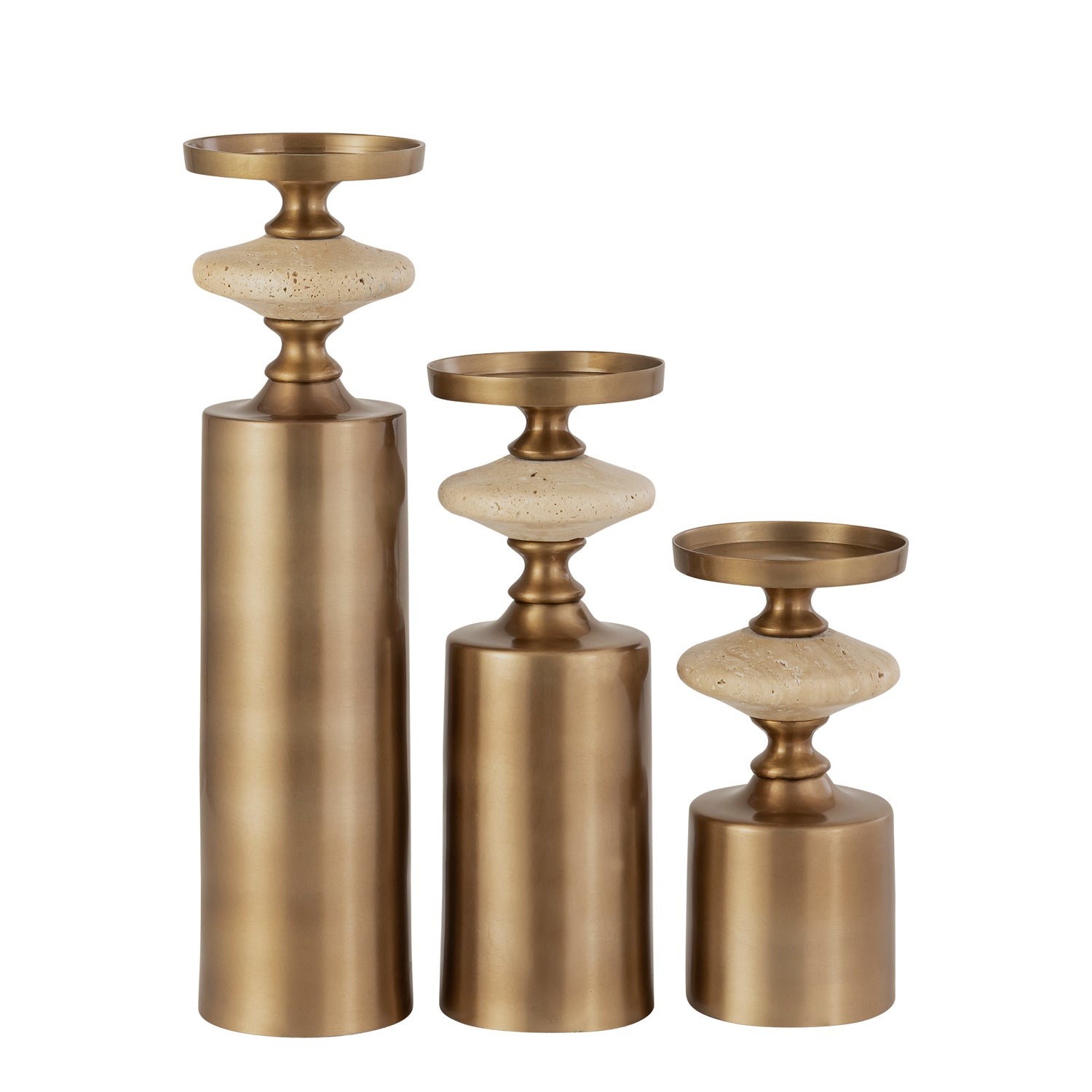 Nikolaos Brass Candleholder Travertine Round L