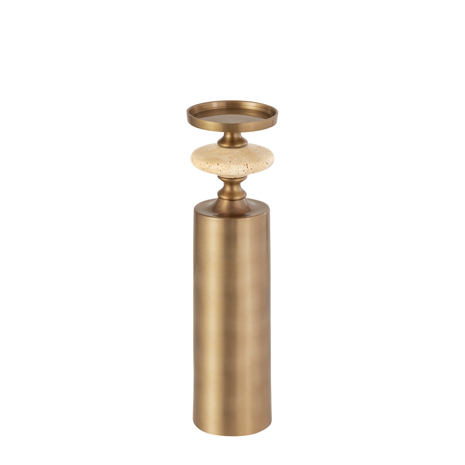Nikolaos Brass Candleholder Travertine Round L