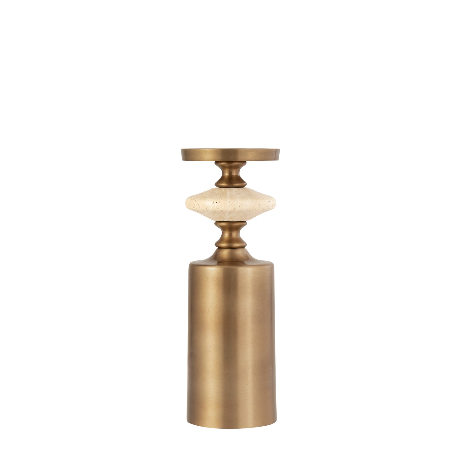 Nikolaos Brass Candleholder Travertine Round M