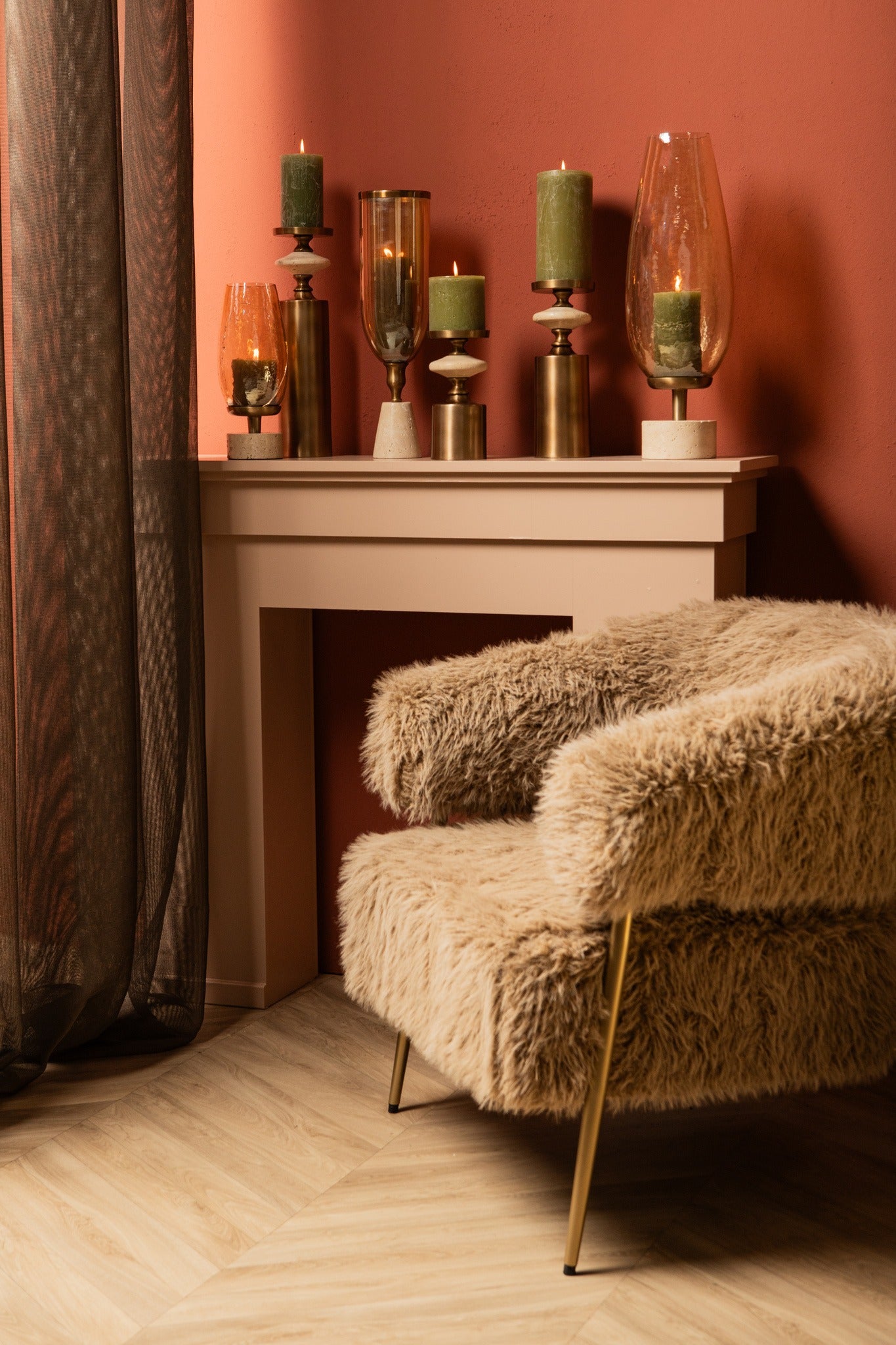 Nikolaos Brass Candleholder Travertine Round M