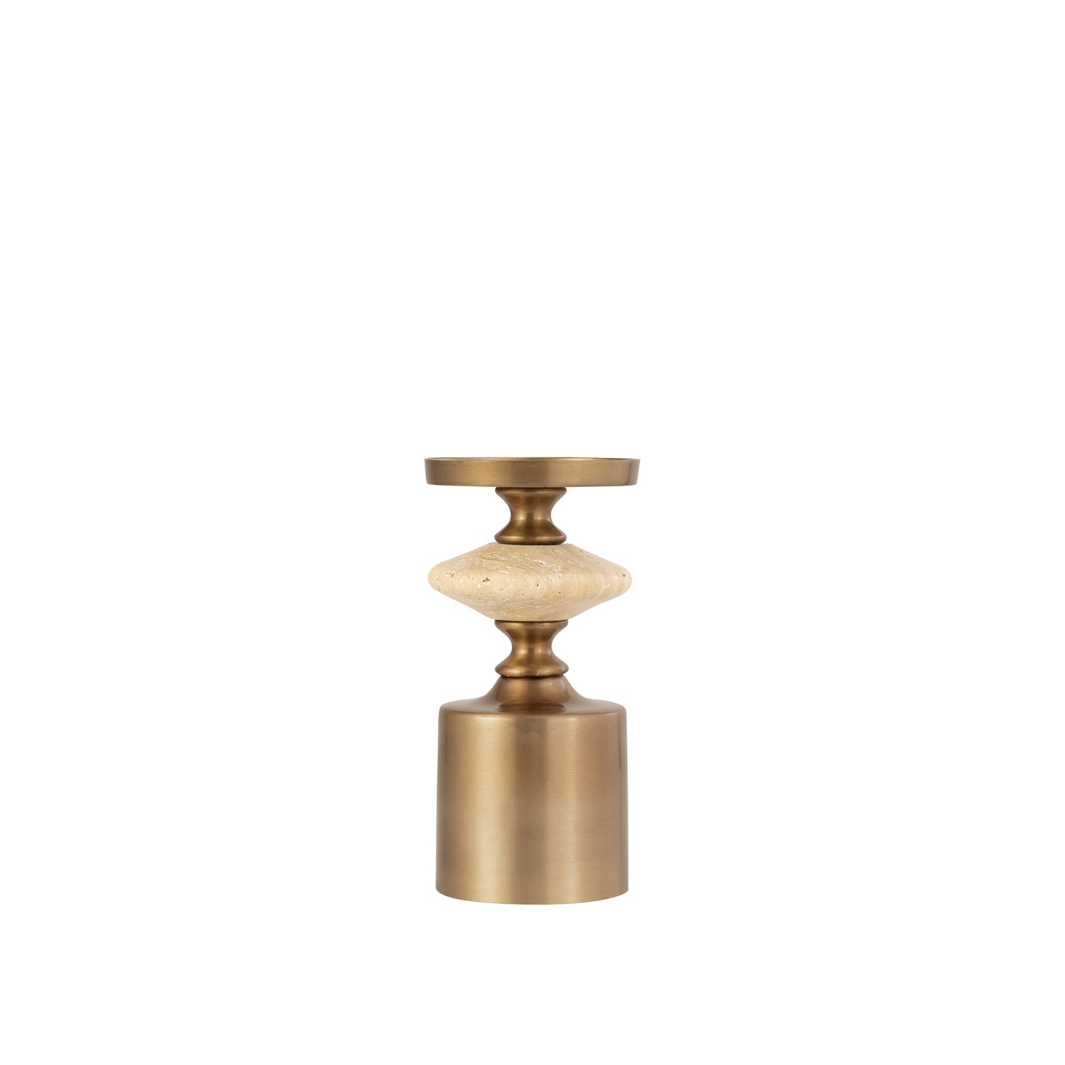 Nikolaos Brass Candleholder Travertine Round S