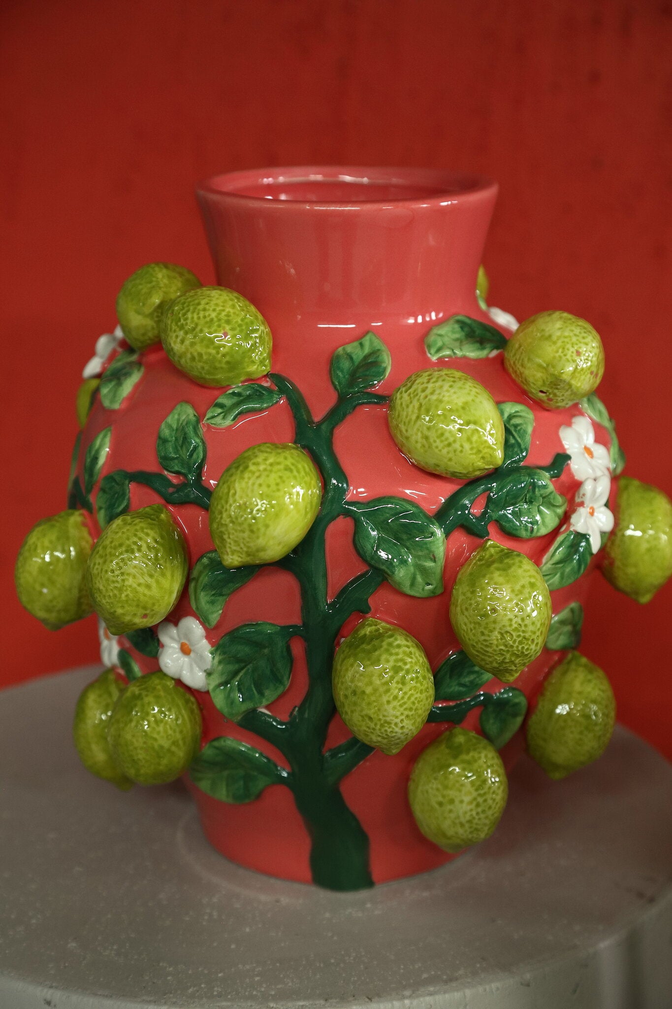 Stacy Pink Ceramic Jar Vase With Lemons On Twig