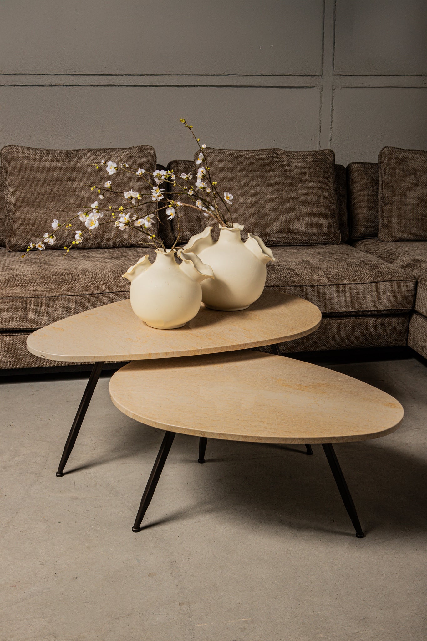 Veria Set Of 2 Coffeetables Beige Marble