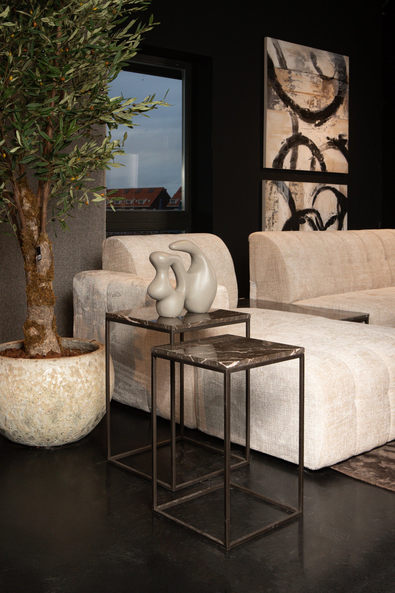 Volos Set Of 2 Side Tables Brown Marble