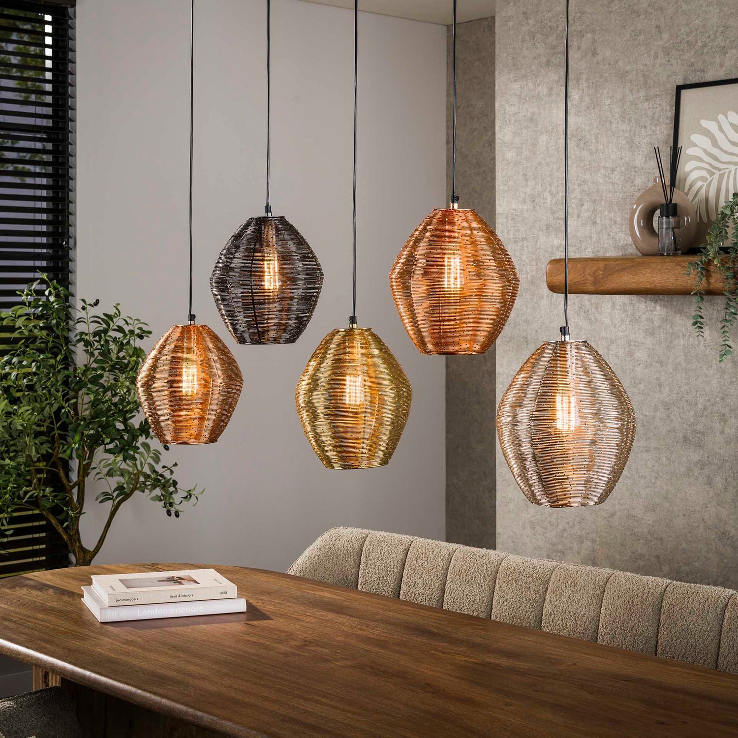 Hanglamp met 5 Lampen Web Mix - 118x26x150 cm - Mat Nikkel Mix Color