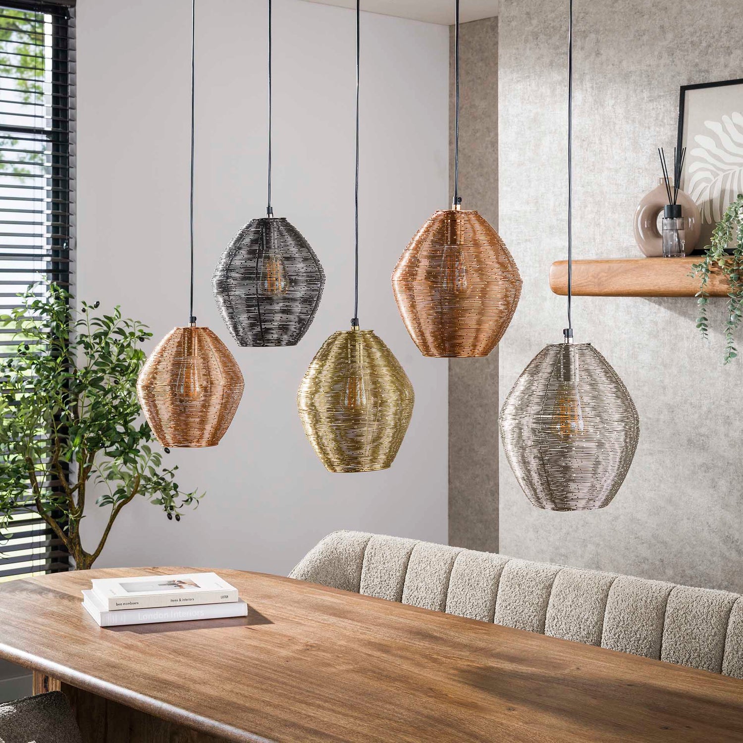 Hanglamp met 5 Lampen Web Mix - 118x26x150 cm - Mat Nikkel Mix Color