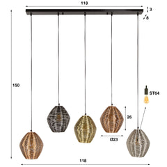 Hanglamp met 5 Lampen Web Mix - 118x26x150 cm - Mat Nikkel Mix Color