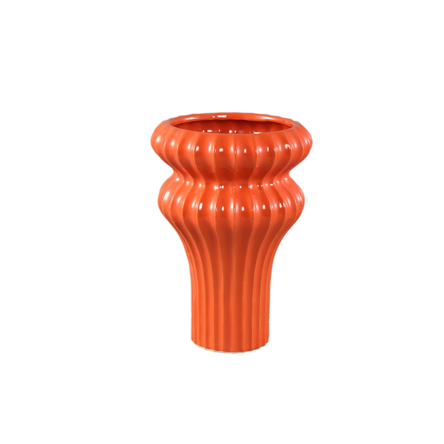 Glenna Orange Ceramic Round Ribbed Pot W Bulbs M