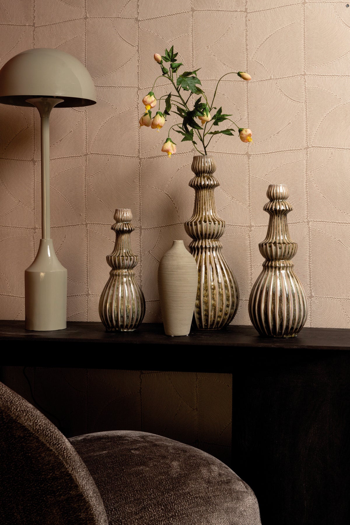 Myrtle Cream Ceramic Round Ribbed Vase M