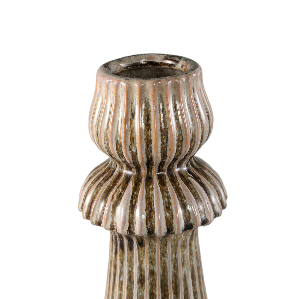 Myrtle Cream Ceramic Round Ribbed Vase L