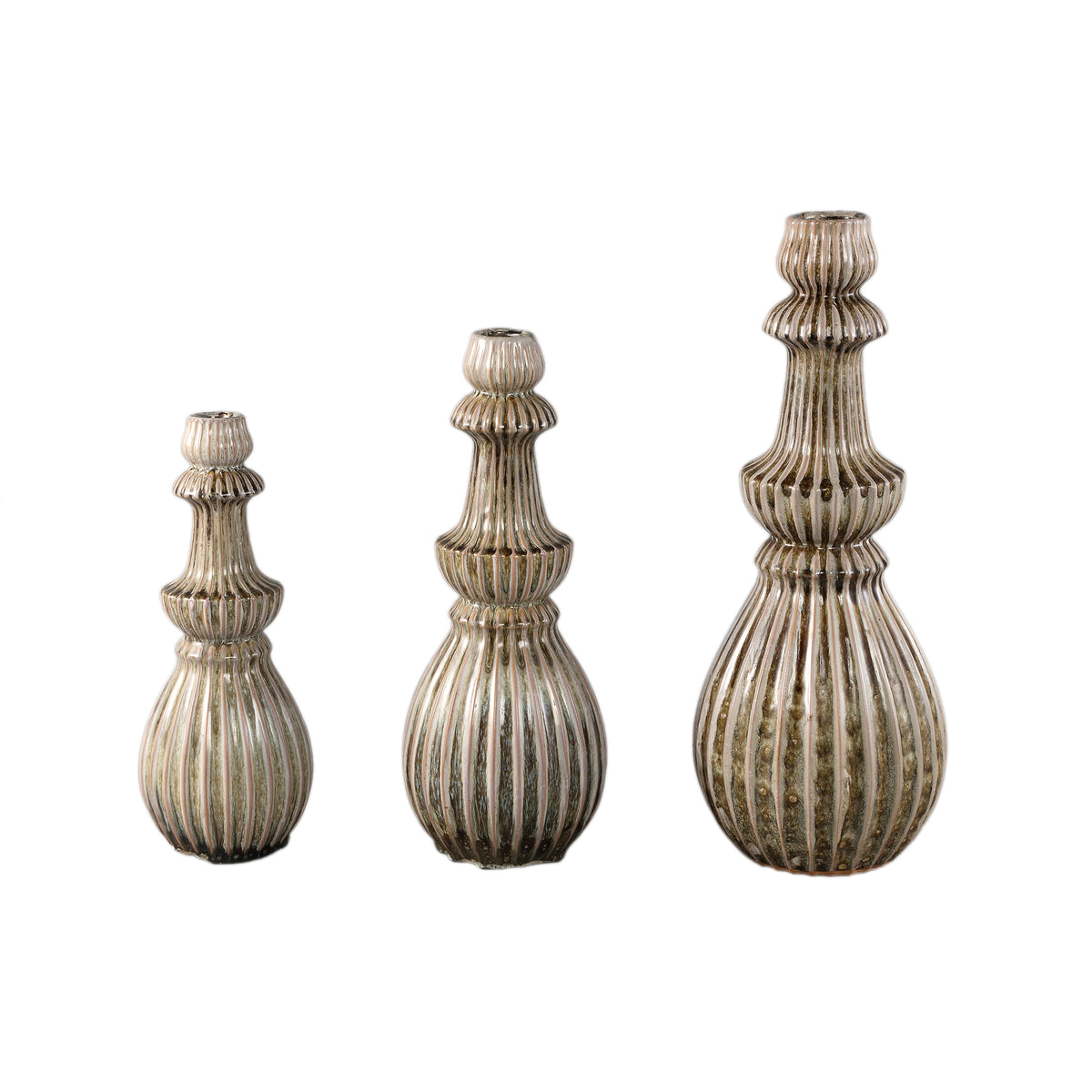 Myrtle Cream Ceramic Round Ribbed Vase L