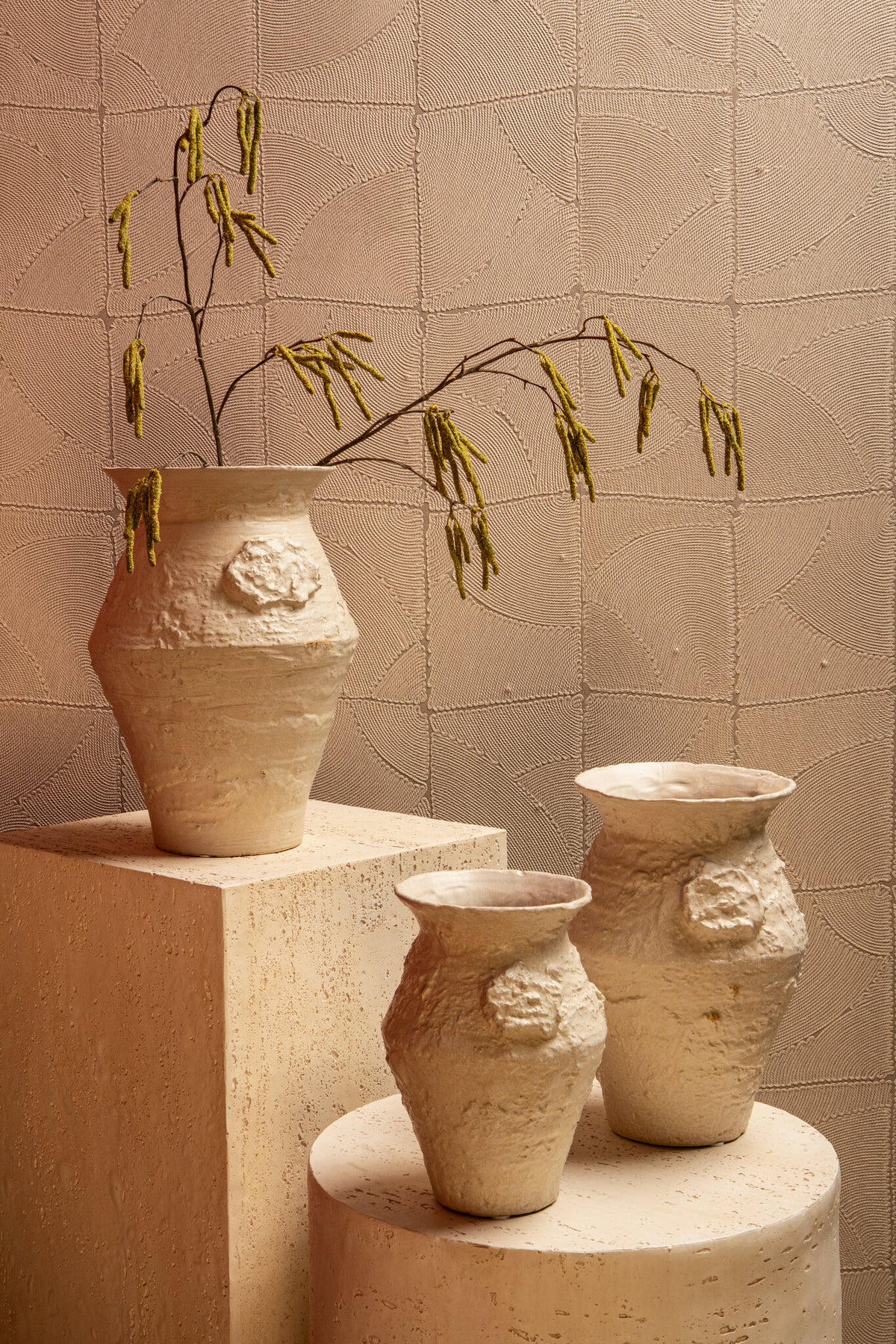 Leandra Beige Round Ceramic Jar Rough Structure M