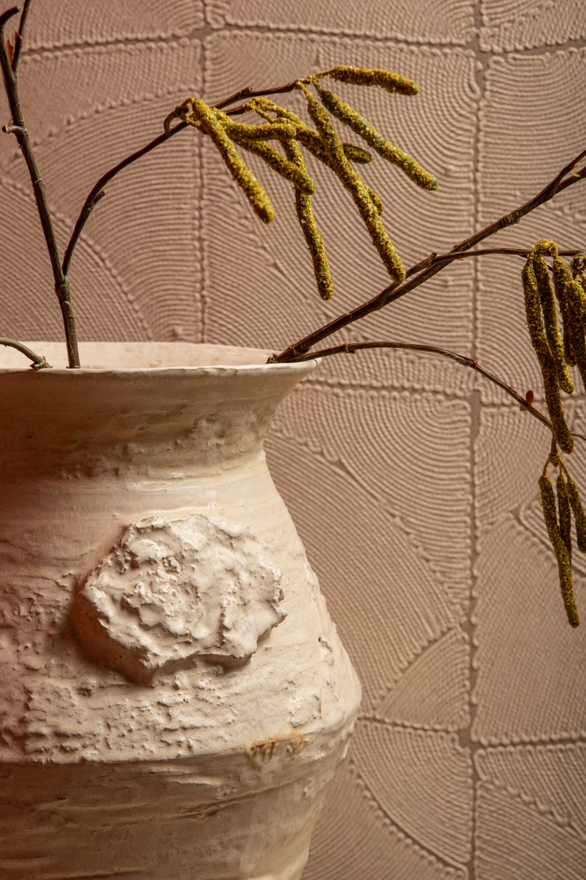 Leandra Beige Round Ceramic Jar Rough Structure M