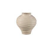 Mickie Beige Round Bulb Ceramic Vase Ribbed S