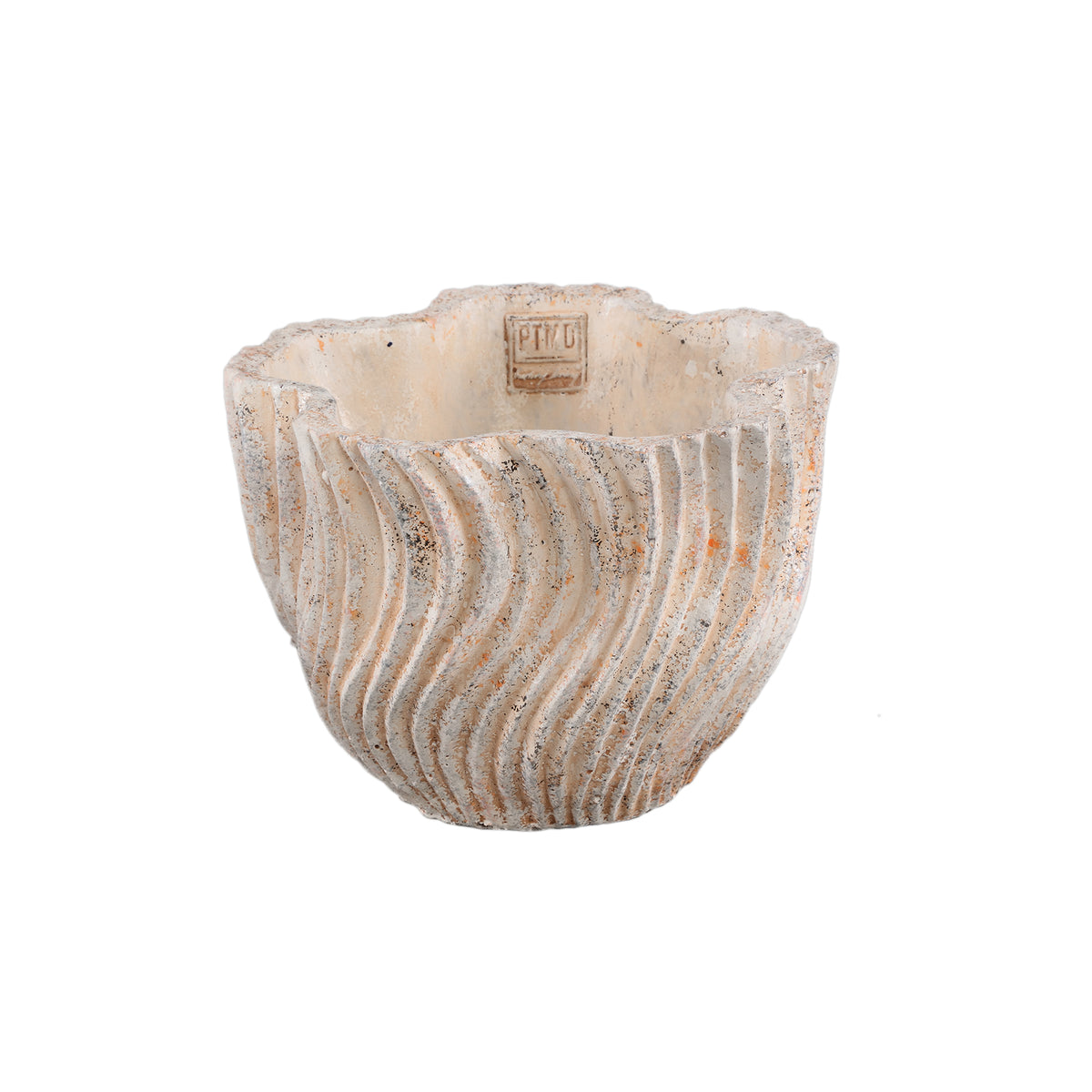 Robbien Cream Cement Round Pot Wavy Lines M