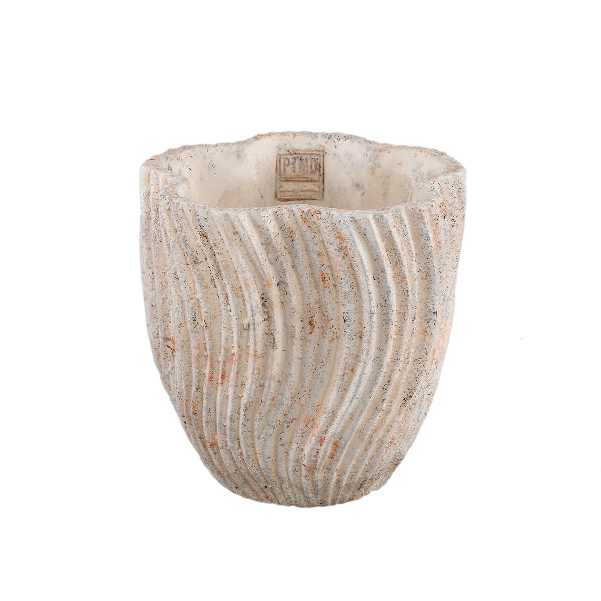 Robbien Cream Cement Round Pot Wavy Lines L